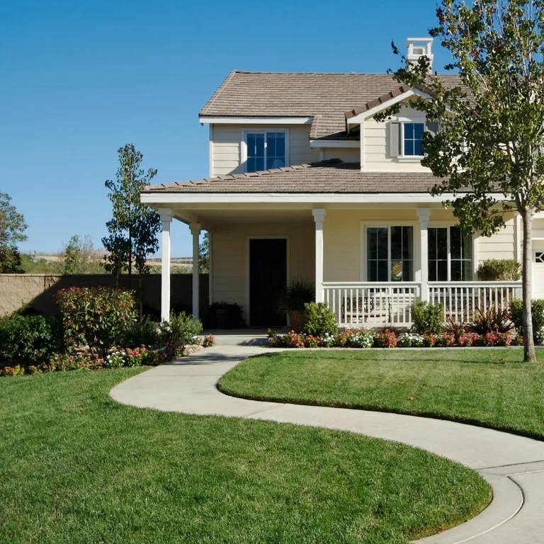 Residential stamped concrete pathway