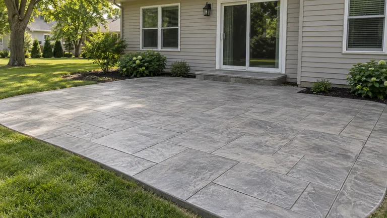 Illustration of a decorative stamped concrete backyard patio